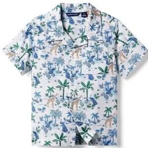 Janie & Jack - Boys Safari Toile Cabana Short Sleeve Button Down Shirt - Size:4T